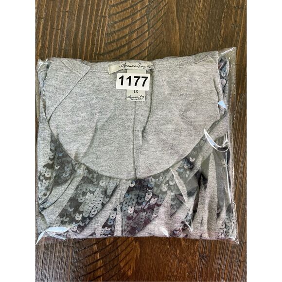 Y2K Sequin Print Ruched Top American Rag Women 1X Gray Glam Club Streetwear - Picture 9 of 9